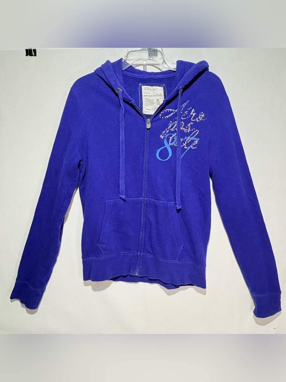 Vintage Y2K Aéropostale Rhinestone Graphic Full-Zip Hoodie